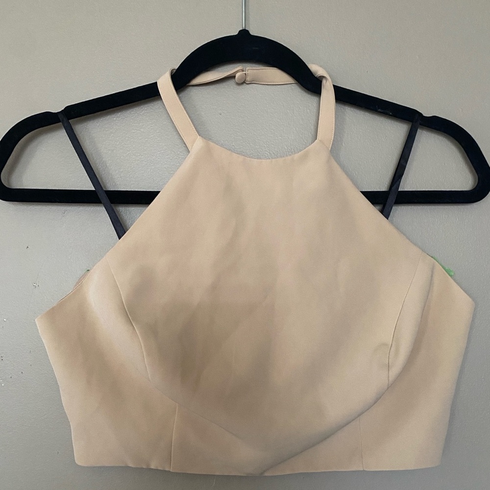 Elegant Tan Halter Top. BEBE